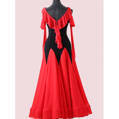 Custom size black with red competition ballroom dance dress for women girls professional stage performance waltz tango foxtort dance long dresses